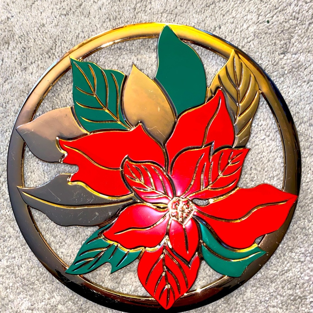 Vintage Made In Japan‎ Poinsettia Trivet Holidays Christmas Decor